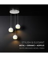3x10W LED designer pendellampe - 3600lm, 3000K, børstet nikkel, hvid finish