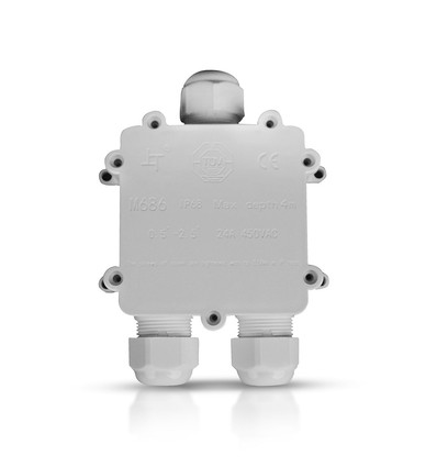 Vandtæt 3-vejs samleboks, hvid - IP68, 450V, 24A, UV-resistent, udendørs