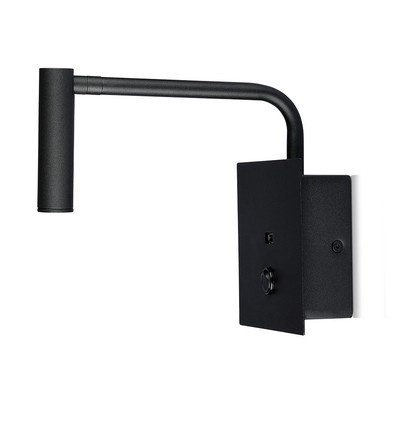3W LED senge/hotel væglampe med USB og afbryder - Sort, 3000K, COB CREE chip, 12x12 cm