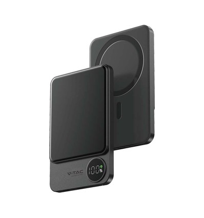 5000mAh MagSafe ultra-tynd powerbank i aluminium, 20W - Space Grey, trådløs hurtigopladning, digitalt display, USB-C ind/udgang