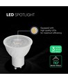 3 stk. V-Tac 6W GU10 LED pærer - 445lm, 110 grader, 4000K