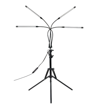 LEDlife vækstlys med stativ - Sort, 4 lamper, justerbar højde, fleksible arme