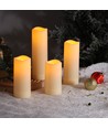 4-pak LED Udendørs bloklys, inkl. fjernbetjening, Ø5,5cm - Højde: 10/13/15/17cm, Batteri, timerfunktion, trådløs, tåler vand