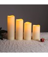 4-pak LED Udendørs bloklys, inkl. fjernbetjening, Ø5,5cm - Højde: 10/13/15/17cm, Batteri, timerfunktion, trådløs, tåler vand