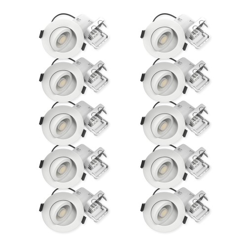 10x 7W Lavprofil indbygningsspot RA96 - Direkte i isolering, dæmpbar, Hul: Ø6,8 cm, Mål: Ø9,3 cm