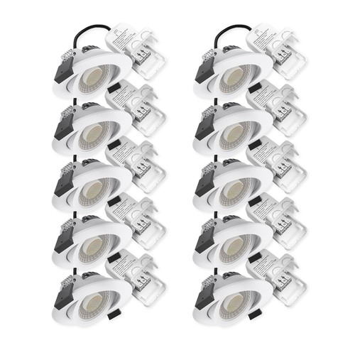 10x 7W lavprofil indbygningsspot RA96 - DimToWarm+CCT, Hul: Ø6,8 cm, Mål: Ø8,3 cm, hvid kant, dæmpbar