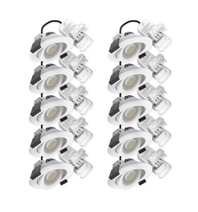 10x 7W lavprofil indbygningsspot RA96 - DimToWarm+CCT, Hul: Ø6,8 cm, Mål: Ø8,3 cm, hvid kant, dæmpbar