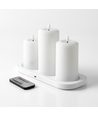 3-pak hvide LED bloklys inkl. ladebase - Ø7,5cm, 10/12,5/15 cm høj, inkl. fjernb., timer