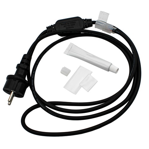 Vandtæt stik til 230V LED strip (Slim COB) - 2 meter, Inkl. endeprop, 230V