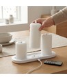 3-pak hvide LED bloklys inkl. ladebase - Ø7,5cm, 10/12,5/15 cm høj, inkl. fjernb., timer