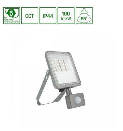 20W NOCTIS MAX CCT projektør med sensor - IP44, PIR sensor, 3 lyskulører, grå finish