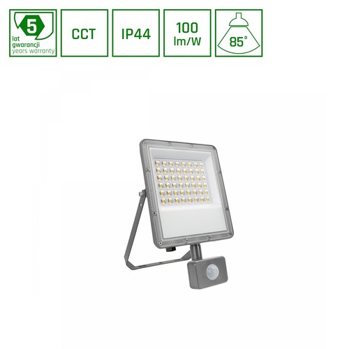 50W NOCTIS MAX CCT projektør med sensor - IP44, PIR sensor, 3 lyskulører, grå finish