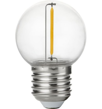 E27 1W LED kronepære - G45, filament, klar, brudsikker polycarbonat, 2700K
