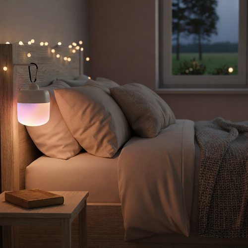 Genopladelig LED lampe RGBW - Magnetisk & USB-C, Inkl. Fjernbetjening & Karabinhage