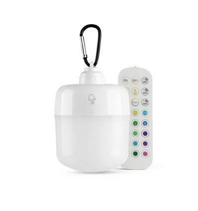 Genopladelig RGBW LED lampe - Magnetisk & USB-C, Inkl. Fjernbetjening & Karabinhage