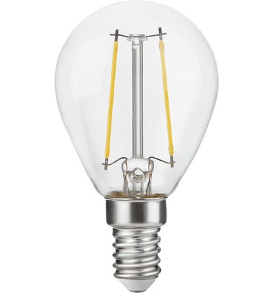 E14 2,5W dæmpbar LED kronepære - G45, filament, klar glas, 2700K