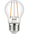 E27 2,5W dæmpbar LED kronepære - G45, filament, klart glas, 2500K