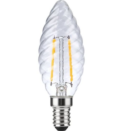 E14 2W dæmpbar LED kronepære - Twisted Candle, 2500K, klar, filament