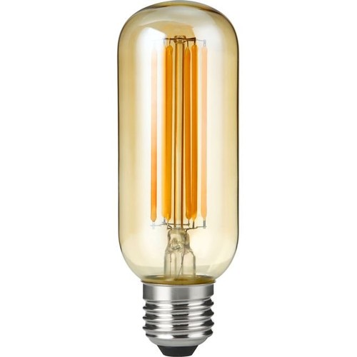 E27 6,5W dæmpbar LED rørpære - 13cm, filament, 2200K, gyldent glas