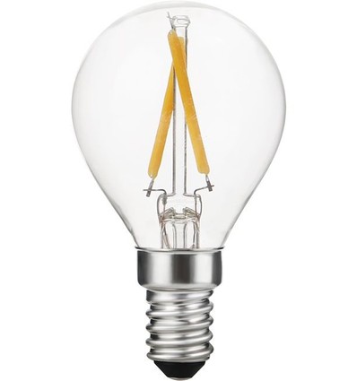 E14 2W dæmpbar LED kronepære - G45, filament, 2500K, klar glas