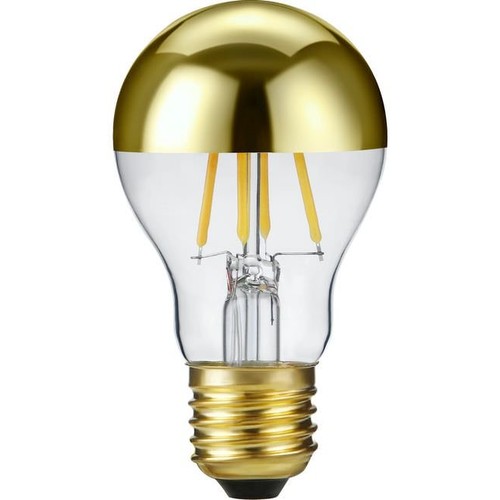 E27 4W dæmpbar LED kronepære - Topforspejlet guld, A55, filament, 2500K