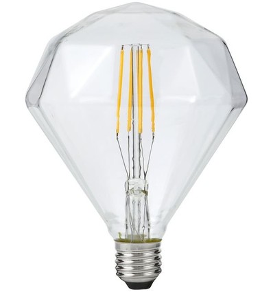 E27 5W dæmpbar LED filamentpære - Diamond, 2500K, klar, 450lm