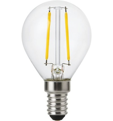 E14 2W dæmpbar LED kronepære - G45, filament, klar glas, 2700K