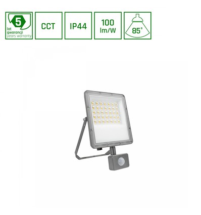 30W NOCTIS MAX projektør med PIR sensor - IP44, CCT, grå, bevægelsessensor