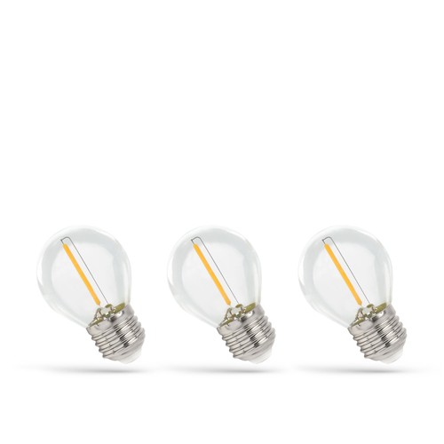 LED Kugle E27 1W - 230V, Kultråd, Varm Hvid, Klar, Spectrum, 3-pak
