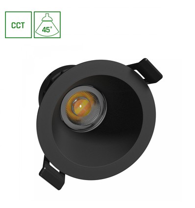 7W Fiale Core CCT indbygningsspot - Ø9cm, Sort, 3-i-1 CCT, Hul: Ø7,5 cm, 45 grader beam