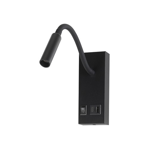3W LED sengelampe med USB-A og USB-C opladningsstik - CREE chip, sort, inkl. lyskilde