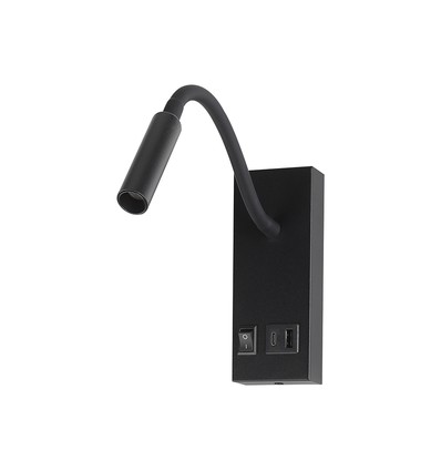 V-Tac 3W LED sengelampe med USB/PD opladning - CREE chip, sort, 3000K, inkl. lyskilde