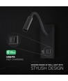 3W LED sengelampe med USB-A og USB-C opladningsstik - CREE chip, sort, inkl. lyskilde