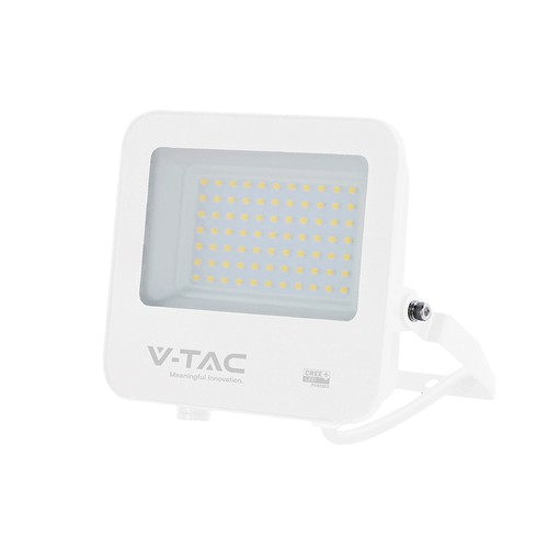 V-Tac 50W LED projektør - 135lm/W, IP65, hvidt hus, 6500K, Cree chip, 6 års garanti