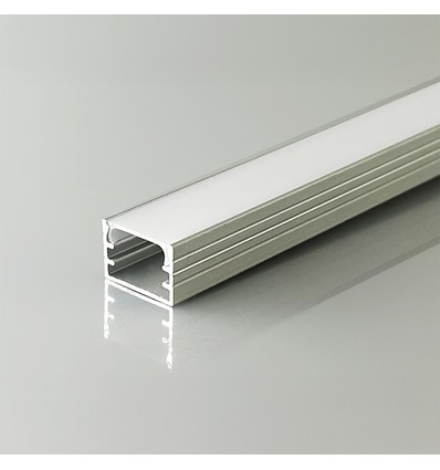 2m Alu profil til LED strips, Overflade - Inkl. diffuser, Sølv, 2000x14,8x10mm