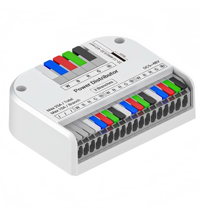 RGBW LED strip fordeler - Hub med 3 udgange, 25A