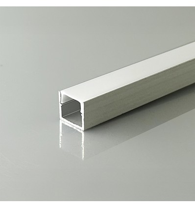 2m Alu profil til LED strips - Overflademontering, sølv, inkl. diffuser, 12x10mm