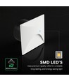 3W LED indbygningsspot til trapper, kvadratisk - IP65, hvidt aluminiumshus, 3000K, inkl. lyskilde