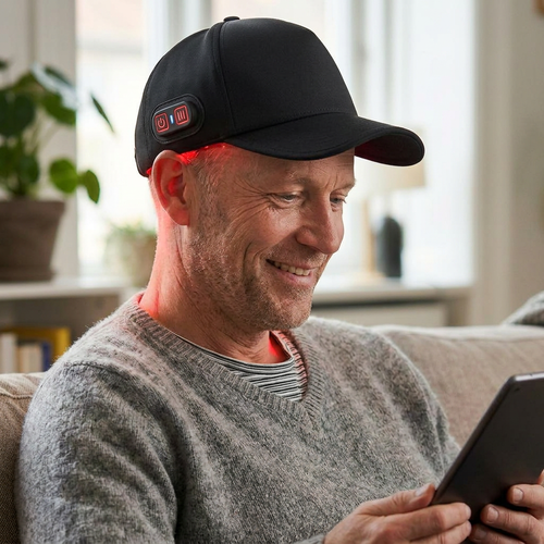 Rødlys Kasket m. Batteri - Dual-bølgelængde, USB-C opladning