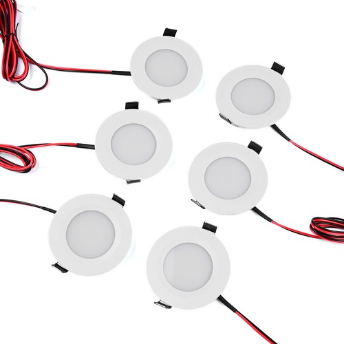 6 stk. 12V downlight - 2,5W, rund, inkl. kopbor og quick connector, til båd mm.