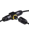 Sort T-samledåse, 3 ledet - IP68 vandtæt, til samling af ledninger, Ø6-11mm kabel