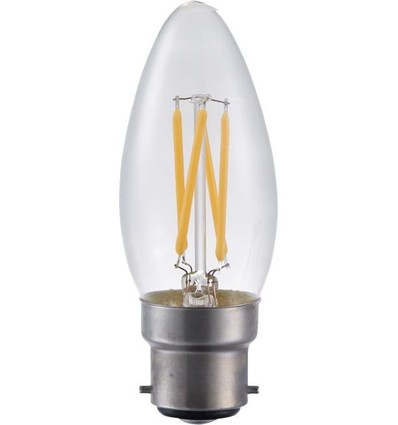 B22d 4W LED kronepære dæmpbar - C35, filament, klart glas, 2500K