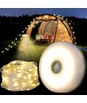 Campinglampe m. 10 meter lyskæde - genopladelig, IP64, hvid