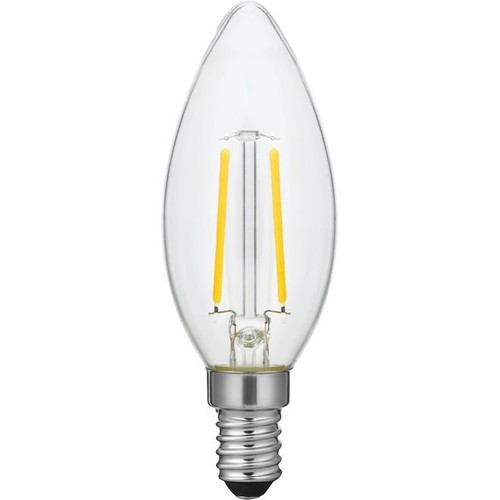 E14 2W dæmpbar LED kertepære - C35, filament, klar glas, 2500K