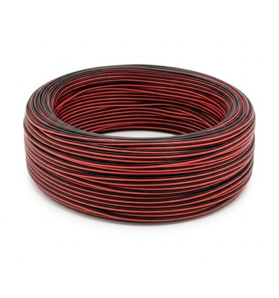 100m 1,2mm² kabel rød/sort - 2-ledet (16AWG), 12V-24V, til LED strip
