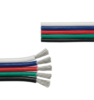 10m 1,2mm² RGBW kabel - 5-ledet (16AWG), 12V-24V til LED strip