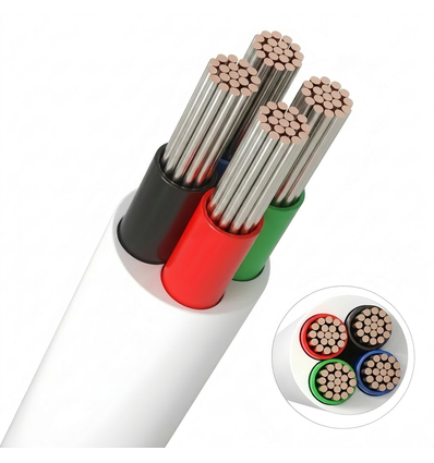 20m RGB kabel, hvid rund - 4x0,35mm², 12V-24V til LED strip