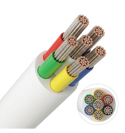 10m RGB+CCT kabel, hvid rund - 6x0,35mm², 12V-24V til LED strip