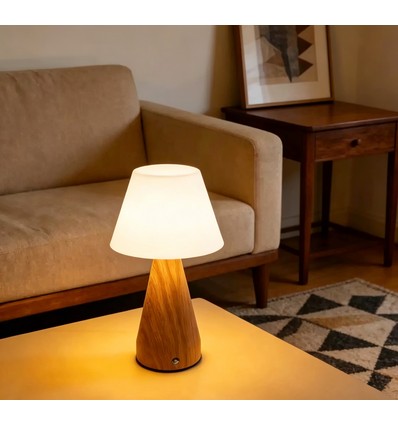 Opladelig LED bordlampe - Træ, touch dæmpbar, 3i1, IP20 indendørs