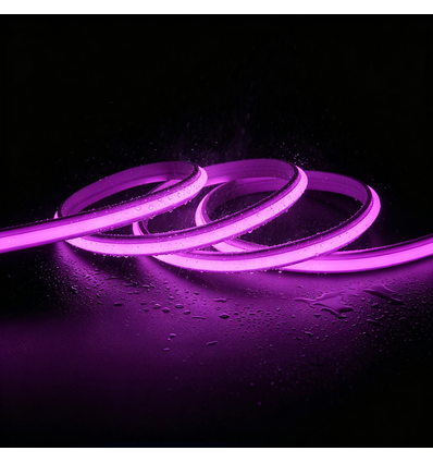 5m 9W/m Lilla/pink Slim COB strip - 230V, IP67 vandtæt, 296 LED, kan klippes for hver 10cm